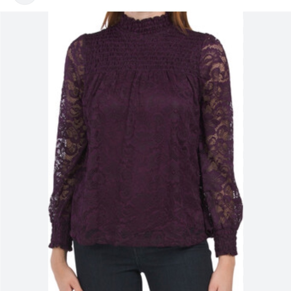 Cable & Gauge Sz XL Mock Neck Lace Top w/Ruffled Design w/Mandarin Collar • NWT!